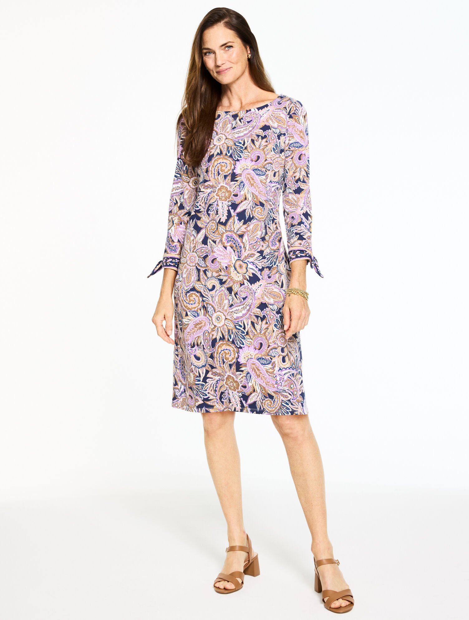 Effortless Jersey Bow Cuff Shift Dress - Paisley Bouquet