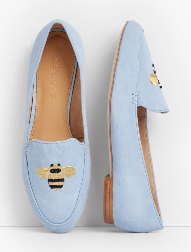 Ryan Loafers Suede Bumblebee Embroidered Talbots