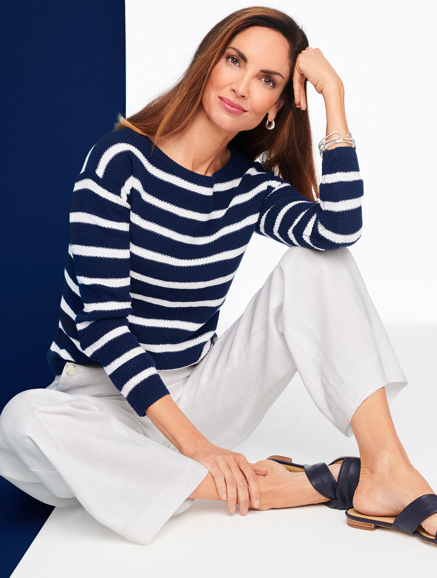 Bateau Neck Sweater - Textured Stripe