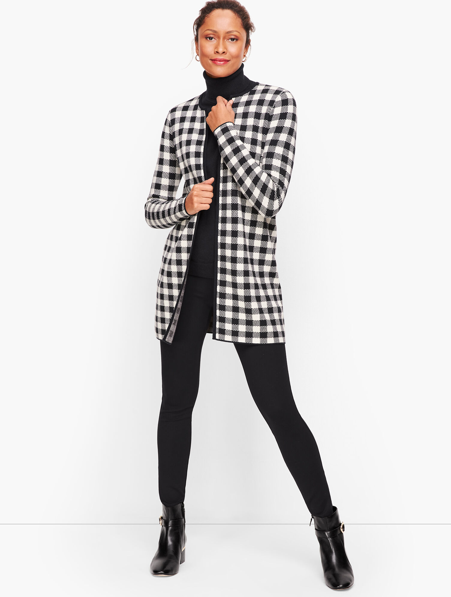 Buffalo Check Plaid Sweater Jacket Talbots