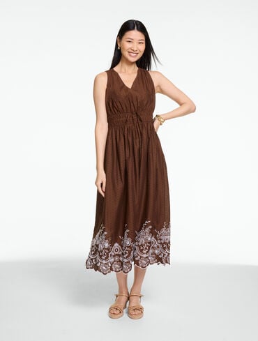 Dot Eyelet Fit & Flare Midi Dress