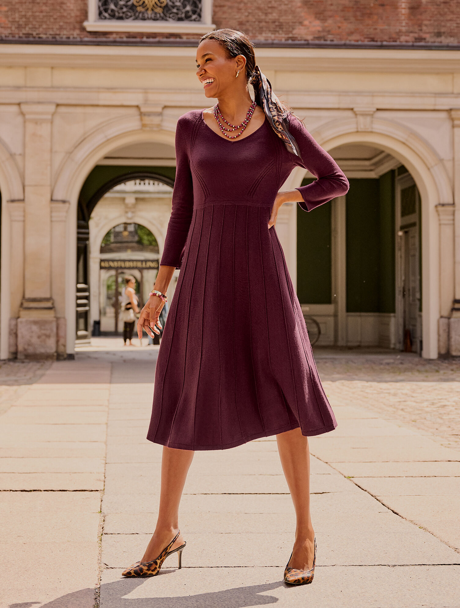 Merino Wool Pleated Sweater Dress | Talbots