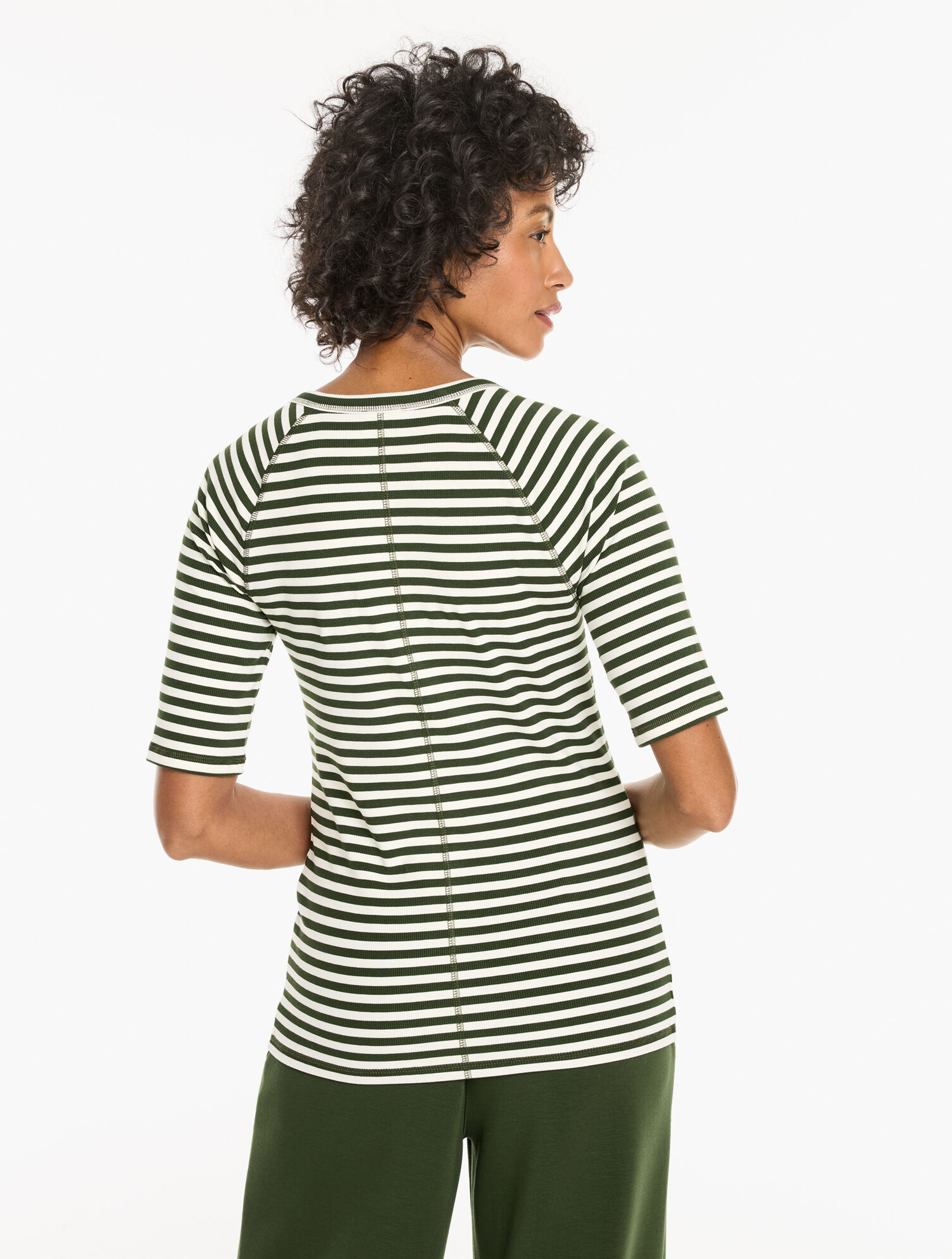 Ribbed Elbow Sleeve Henley Tee - Even Stripe