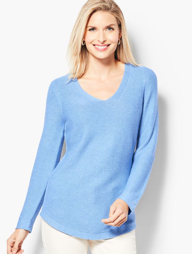 Link-Stitched V-Neck Sweater - Solid