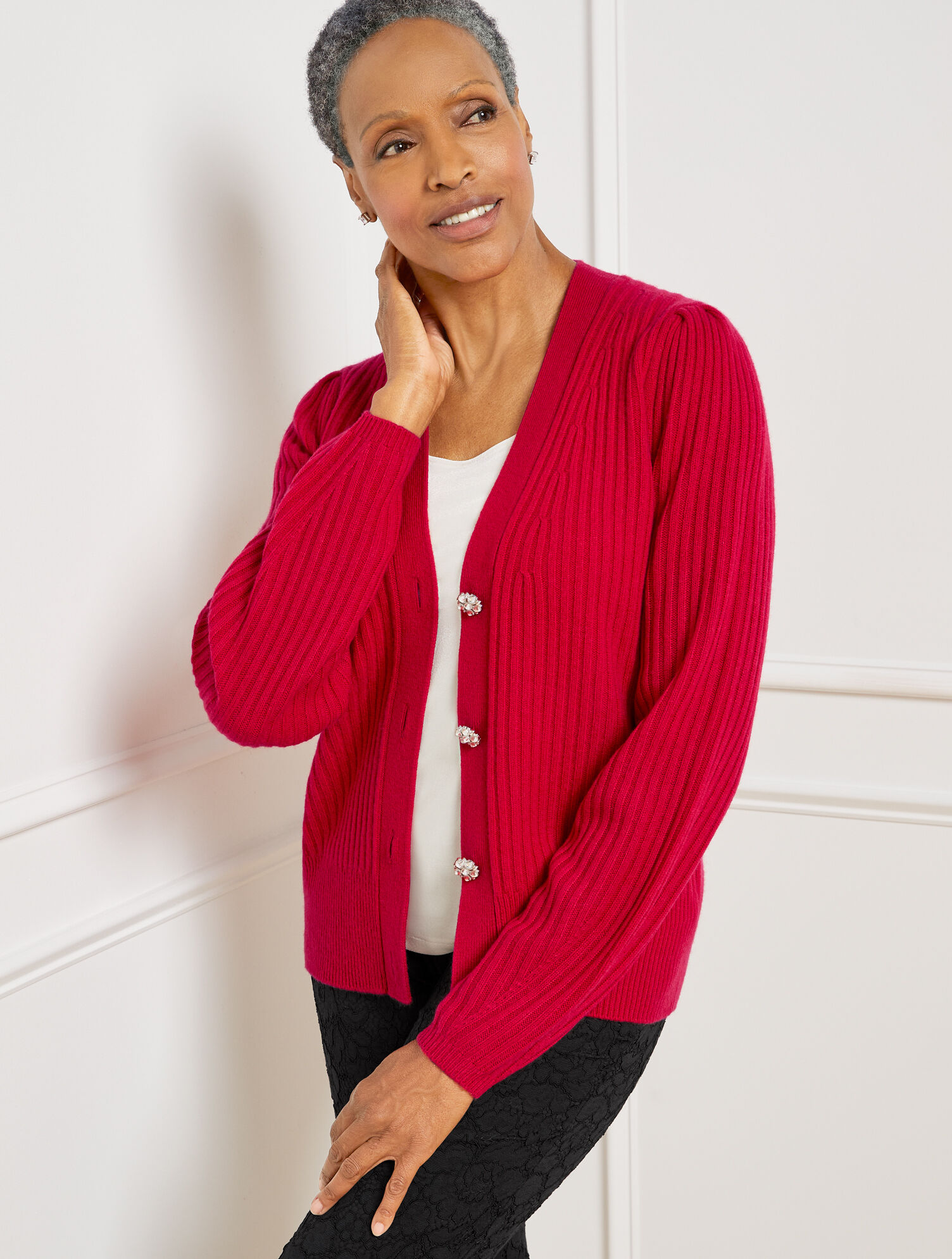 Ribbed Cashmere V-Neck Cardigan | Talbots