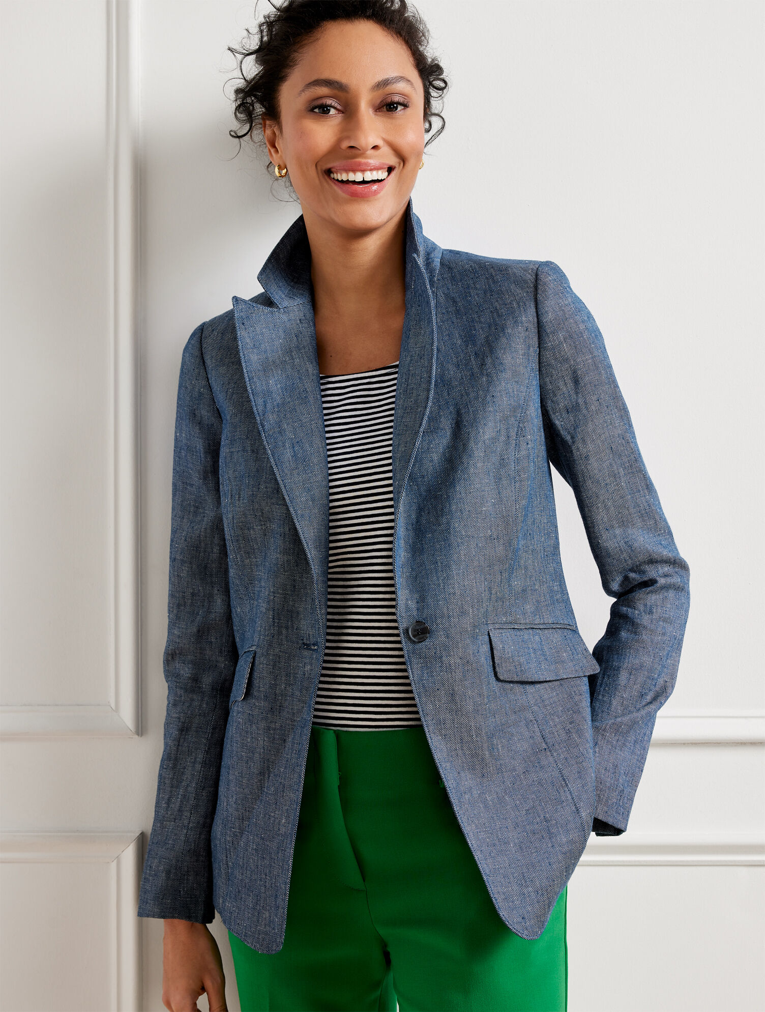 Classic Linen Blazer - Indigo/White
