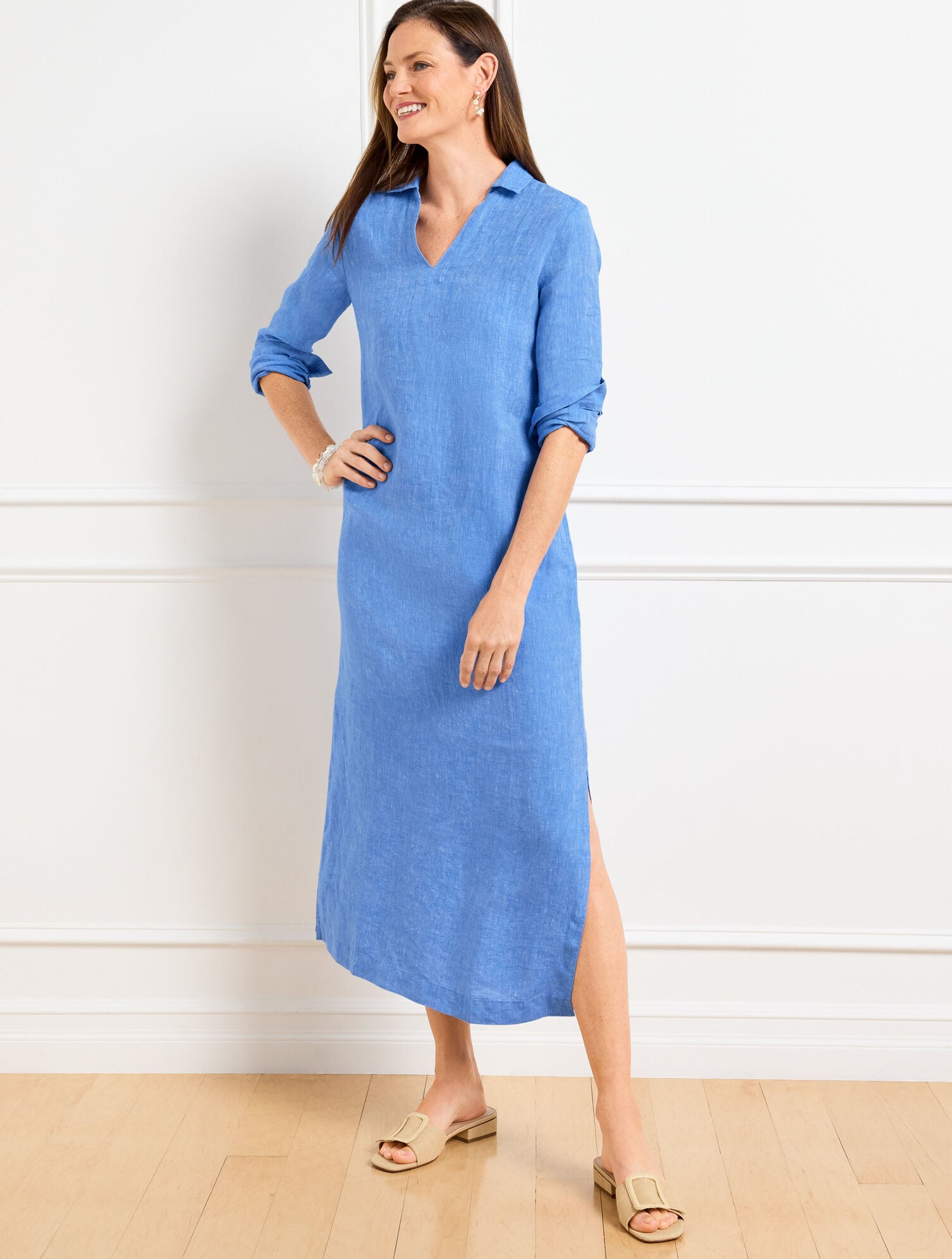 Long Sleeve Linen Kaftan Shirtdress - image 1