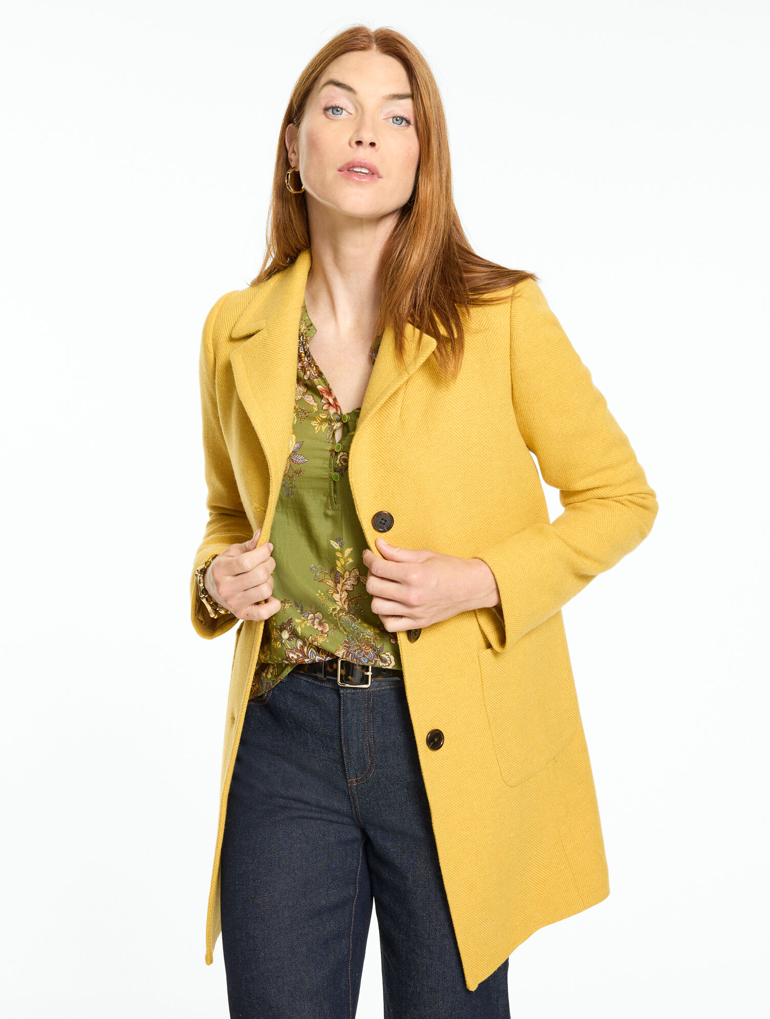 Herringbone Wool Blend Coat