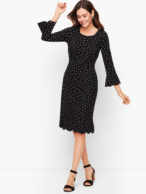 Dot Scallop Sleeve A-Line Dress