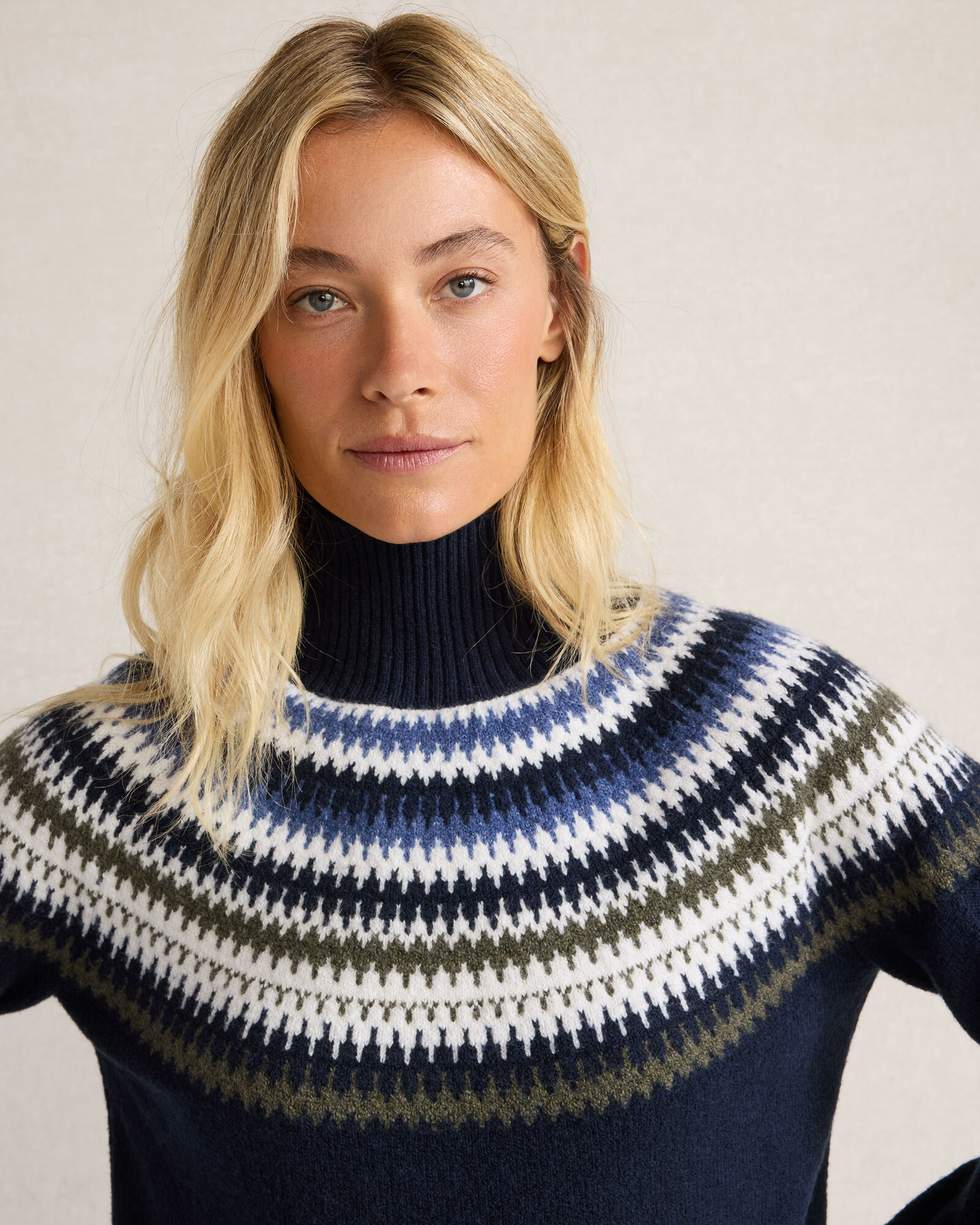 Organic Cotton Blend Fair Isle Mockneck Sweater - thumbnail 5