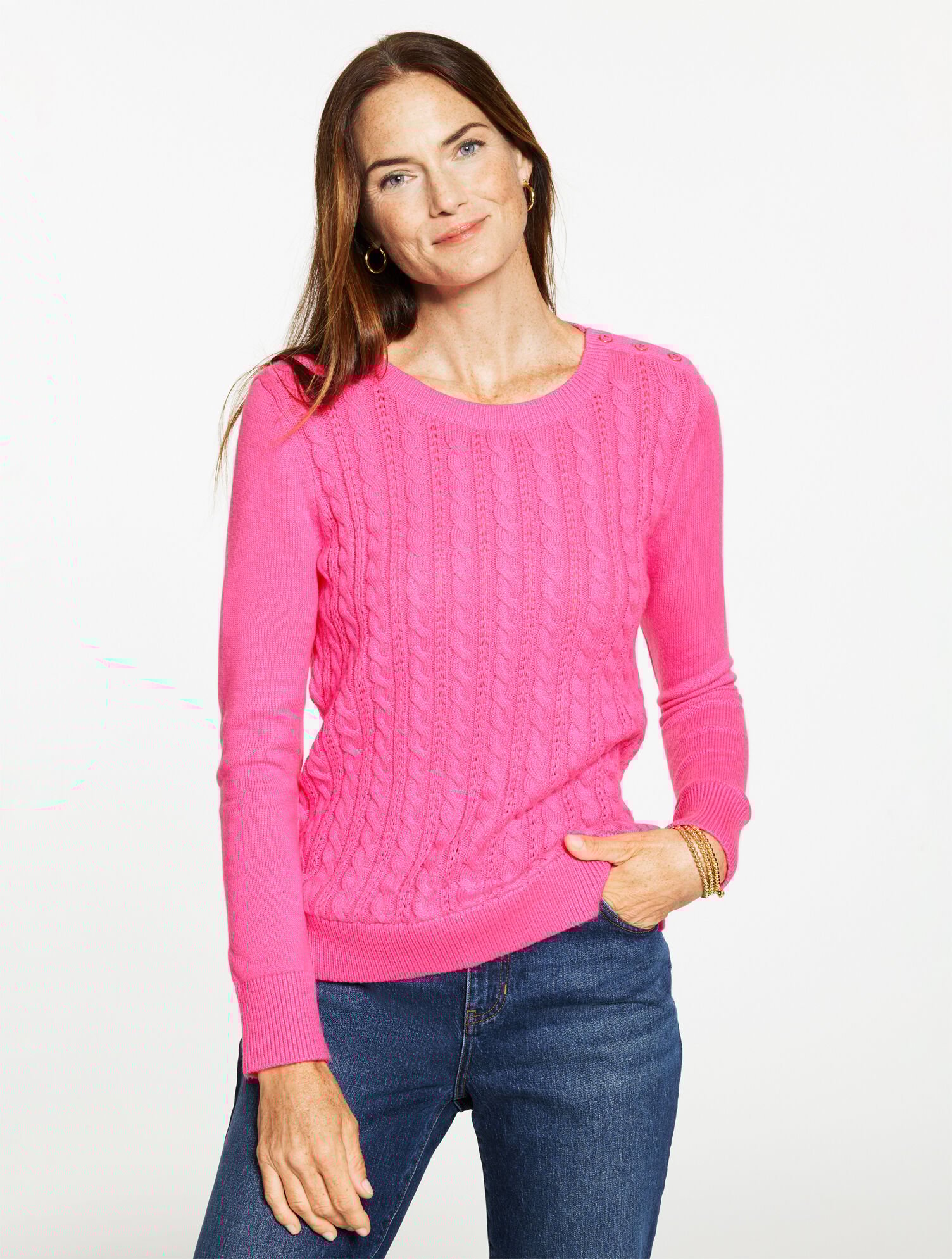 Cable Knit Crewneck Sweater - Colors