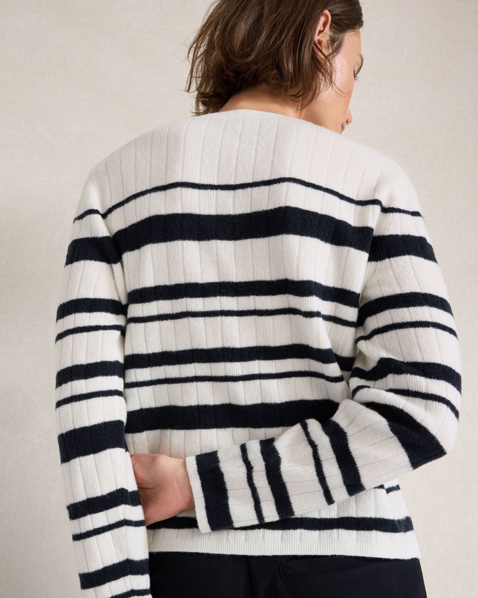 Merino Wool Blend Striped Crewneck Sweater - thumbnail 6