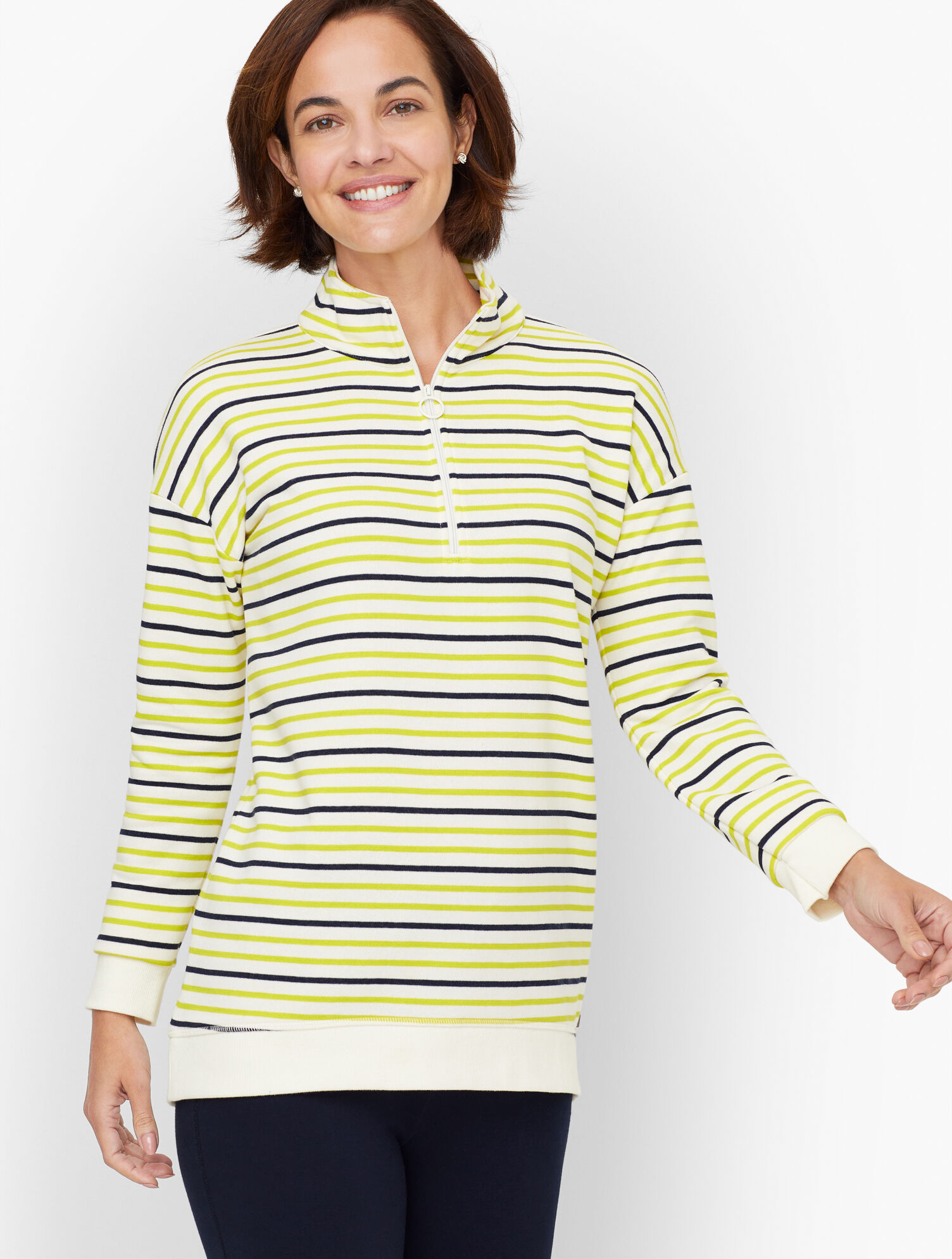 Stripe Classic French Terry Half Zip Pullover Talbots