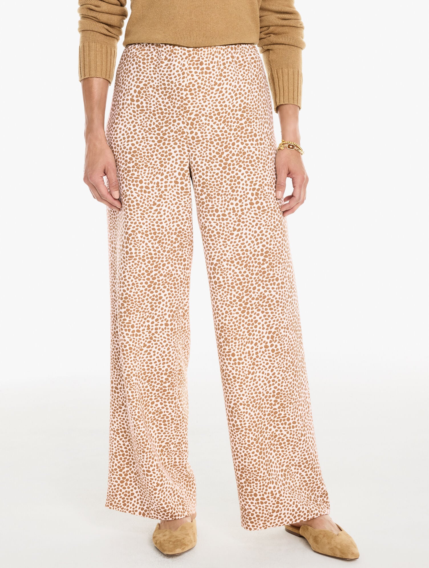 Polished Crepe Wide Leg Pull-On Pants - Mini Leopard