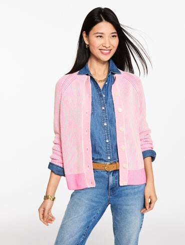 Shaker Stitch Crewneck Cardigan
