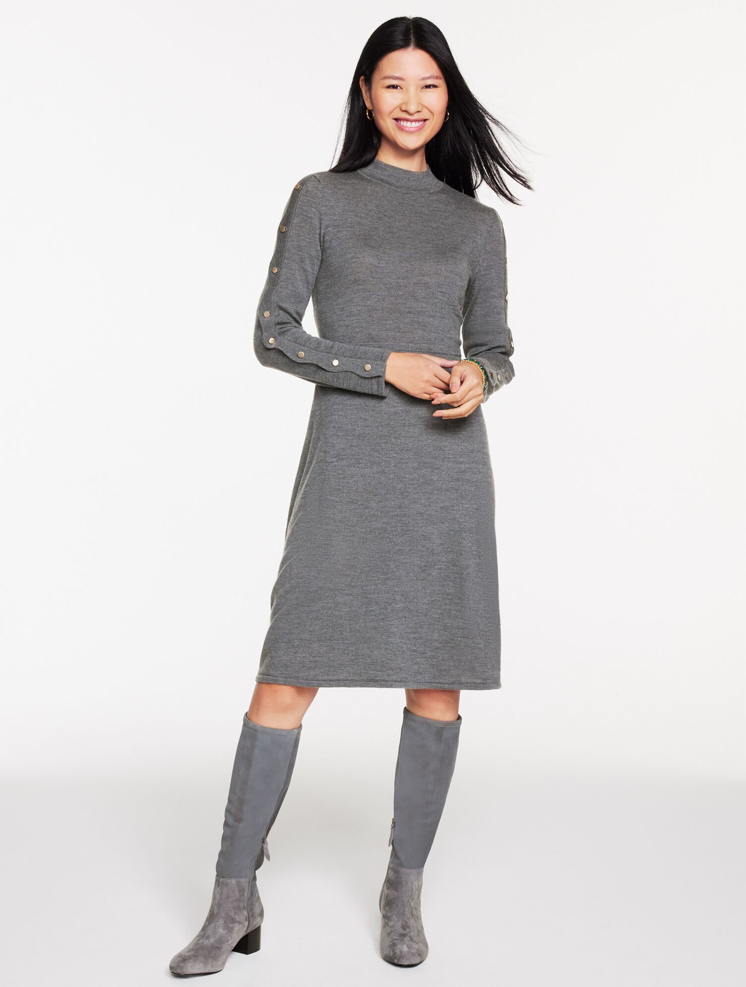 Merino Wool Scallop Fit &amp; Flare Dress