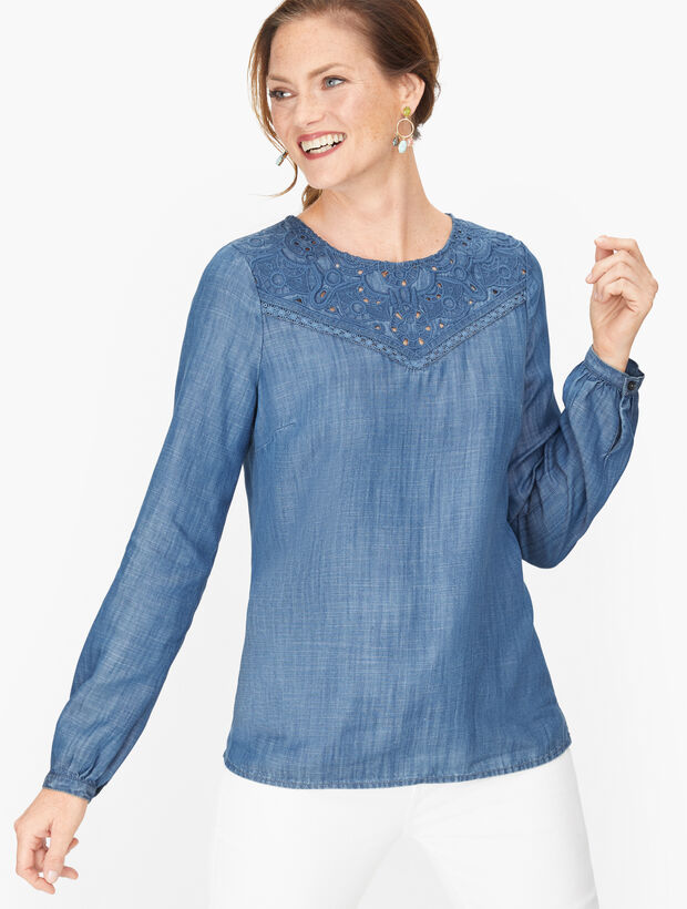 Embroidered Denim Top