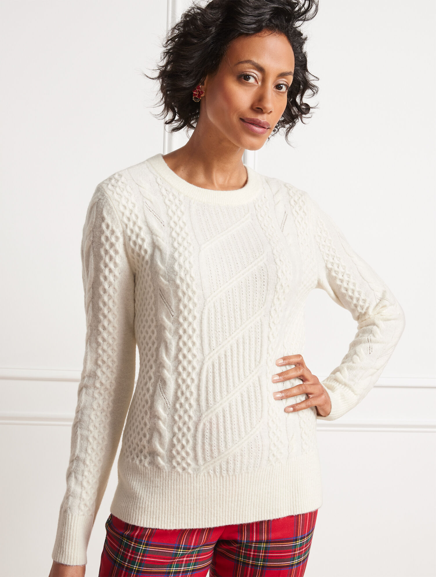 Satin Bow Cable Knit Pullover