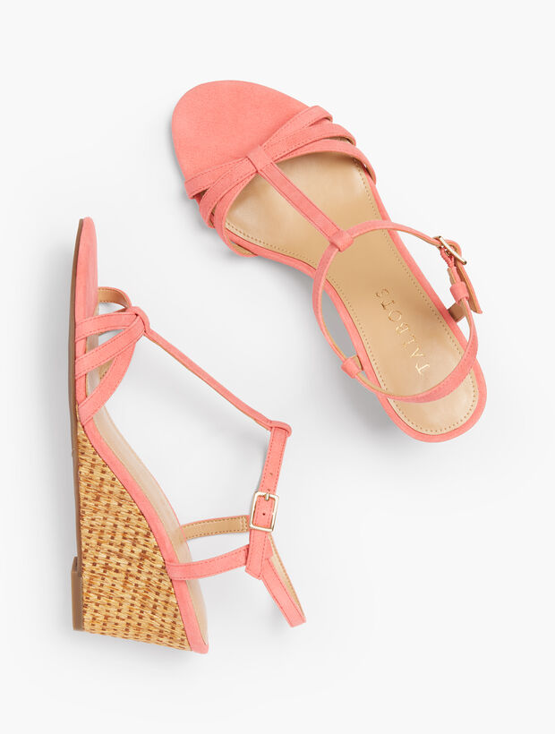 Royce T-Strap Woven Wedges - Suede