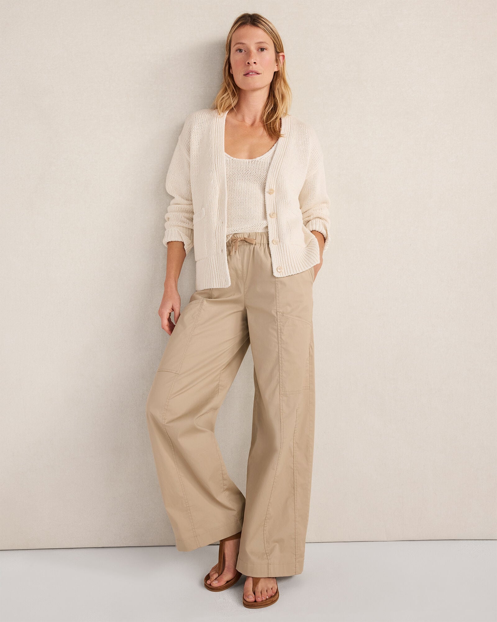 Cotton Linen Plaited V-Neck Cardigan
