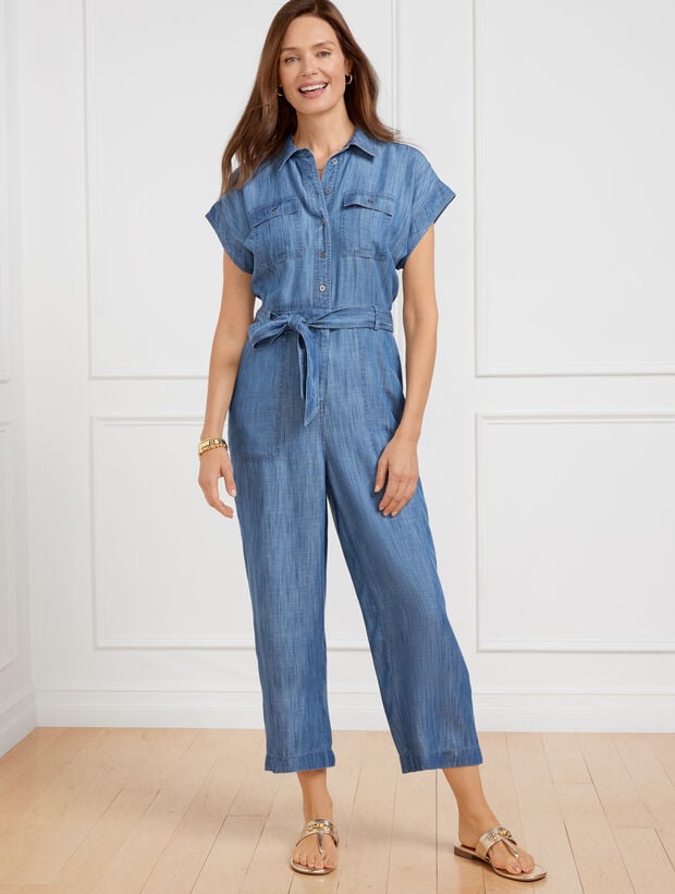 Denim Tie Waist Jumpsuit Siesta Wash Talbots