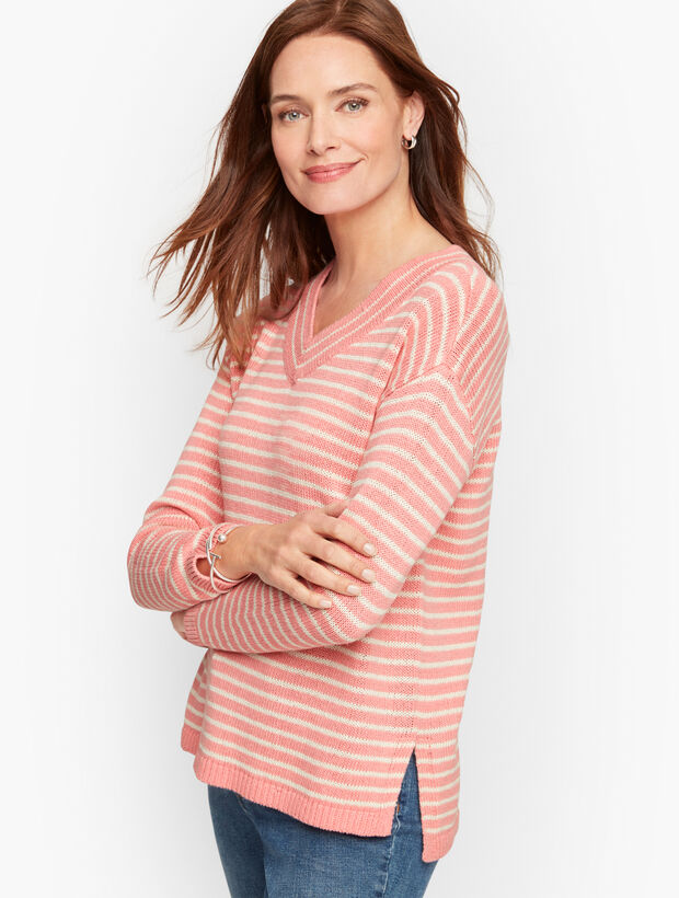 Linen V-Neck Sweater - Stripe