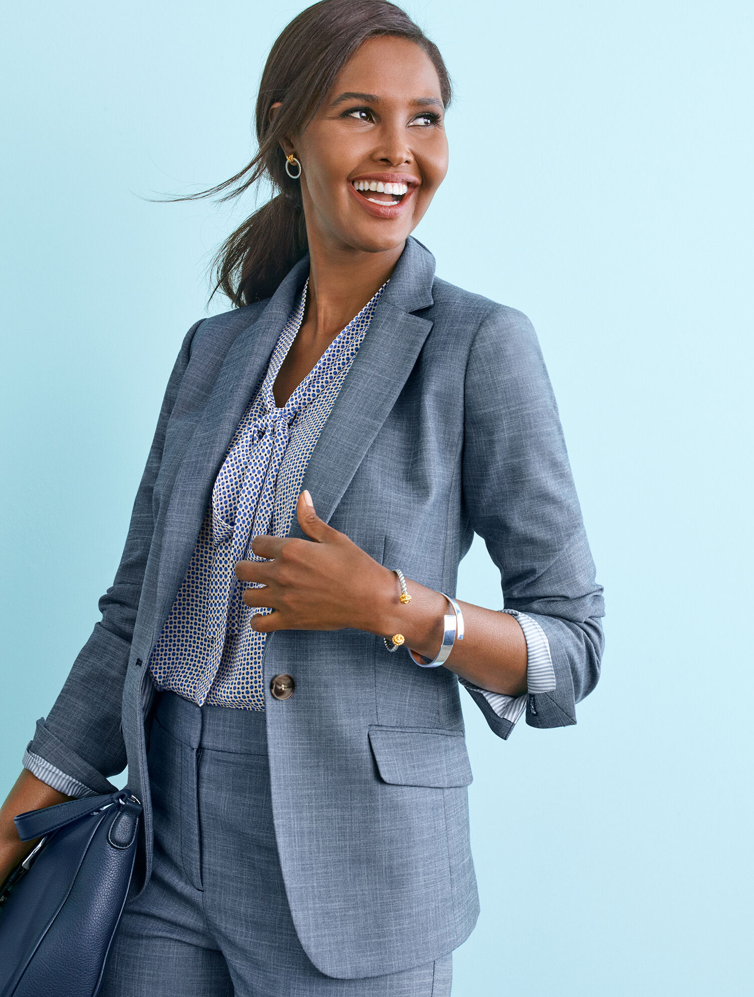 Sharkskin Single Button Blazer