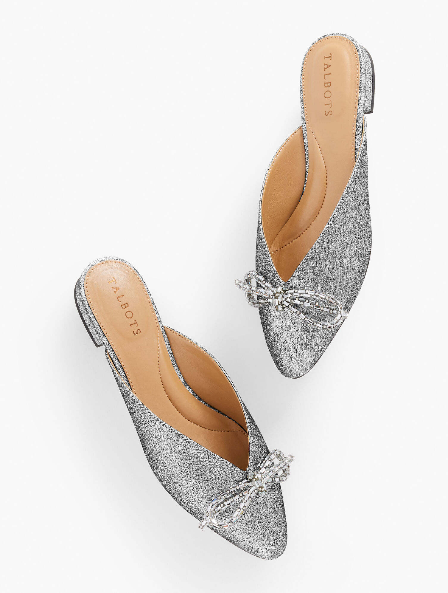 Edison Bow Mules - Textured Lam&eacute;