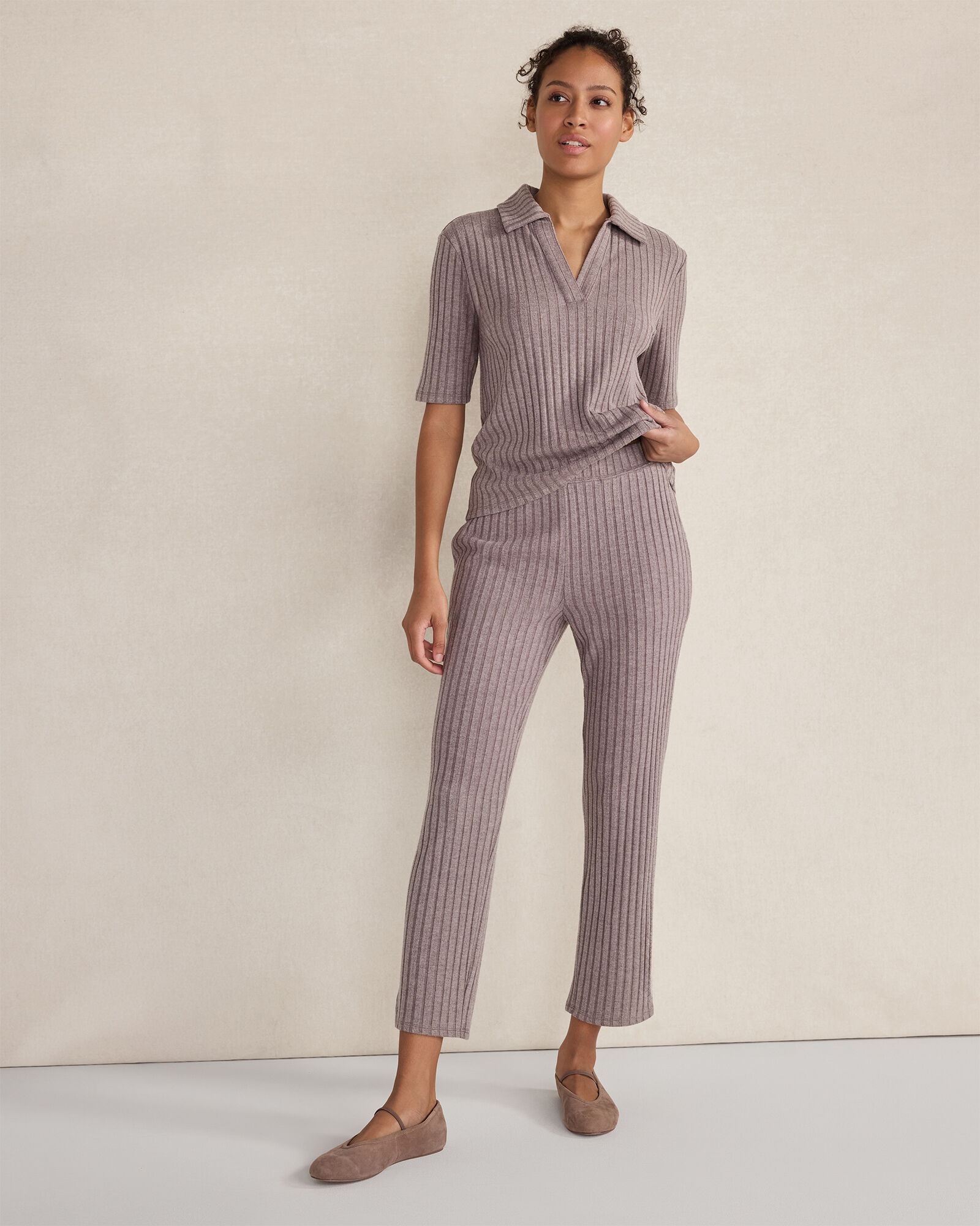 Wide Rib Knit Johnny Collar Top