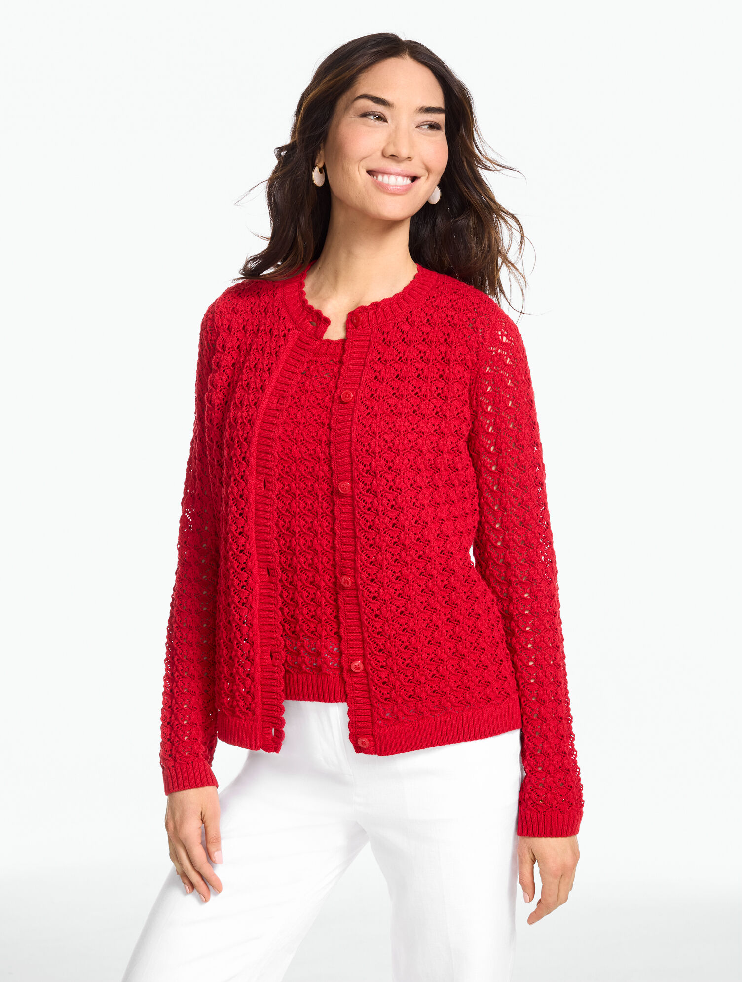 Textured Open Stitch Crewneck Cardigan