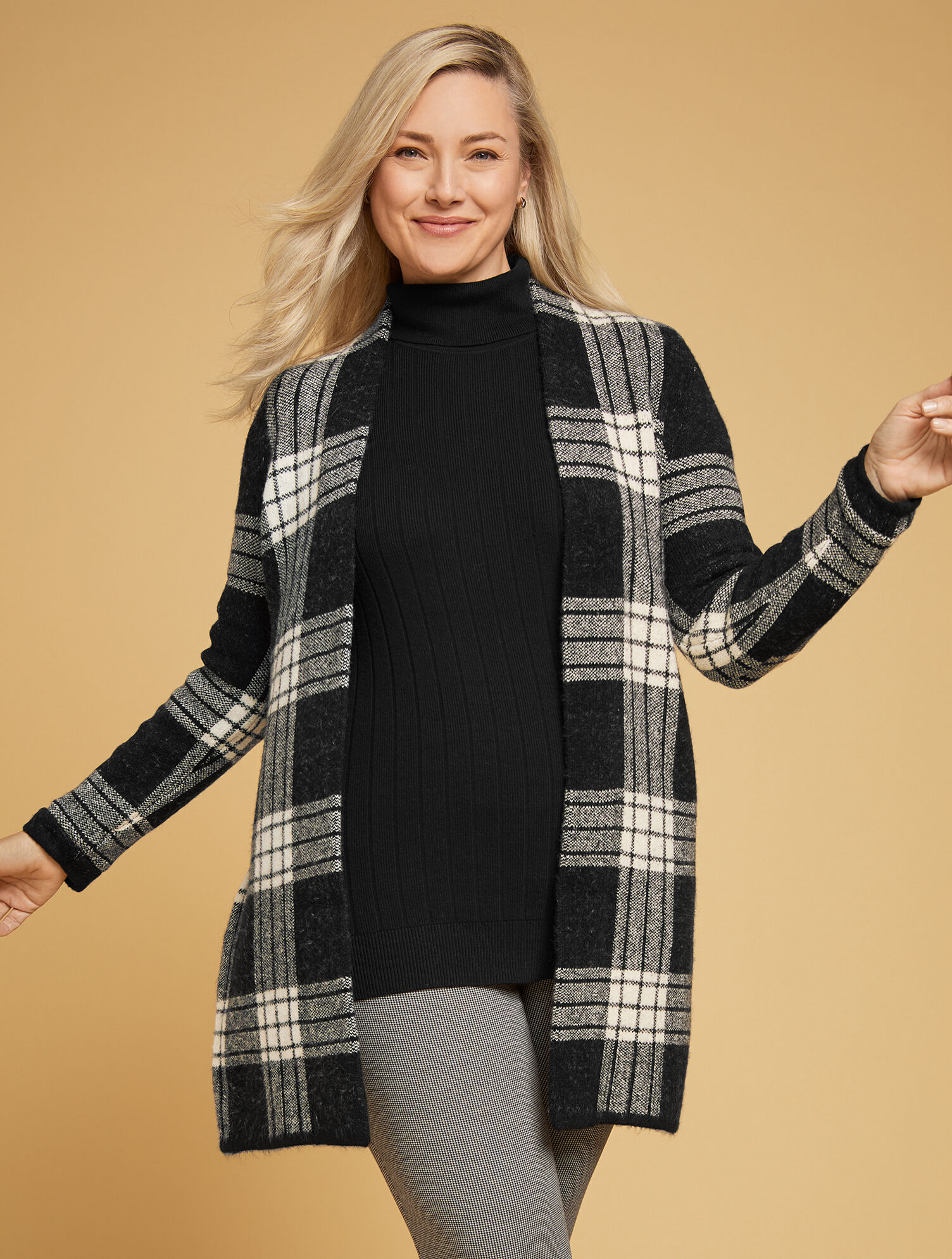 Cardigan Plaid Donna Casual Autunno Inverno | A Contrasto Con Colletto, Morbido E Caldo