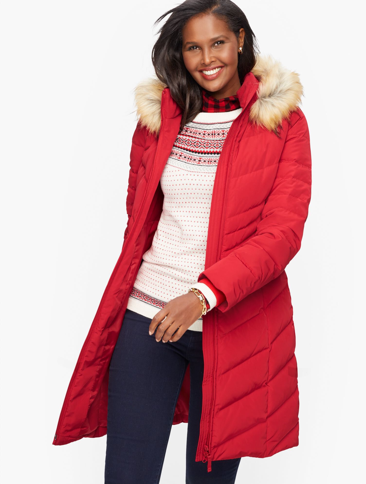 Red Faux Fur Trim Red Fur Bubble Coat Faux Fur Trim Shaped Belted