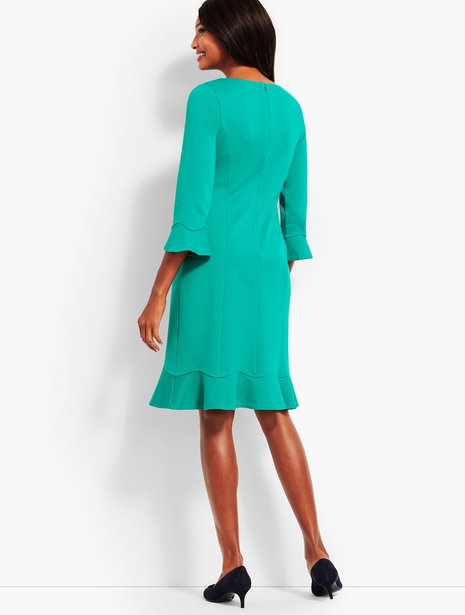 Flounce Refined Ponte Sheath Dress