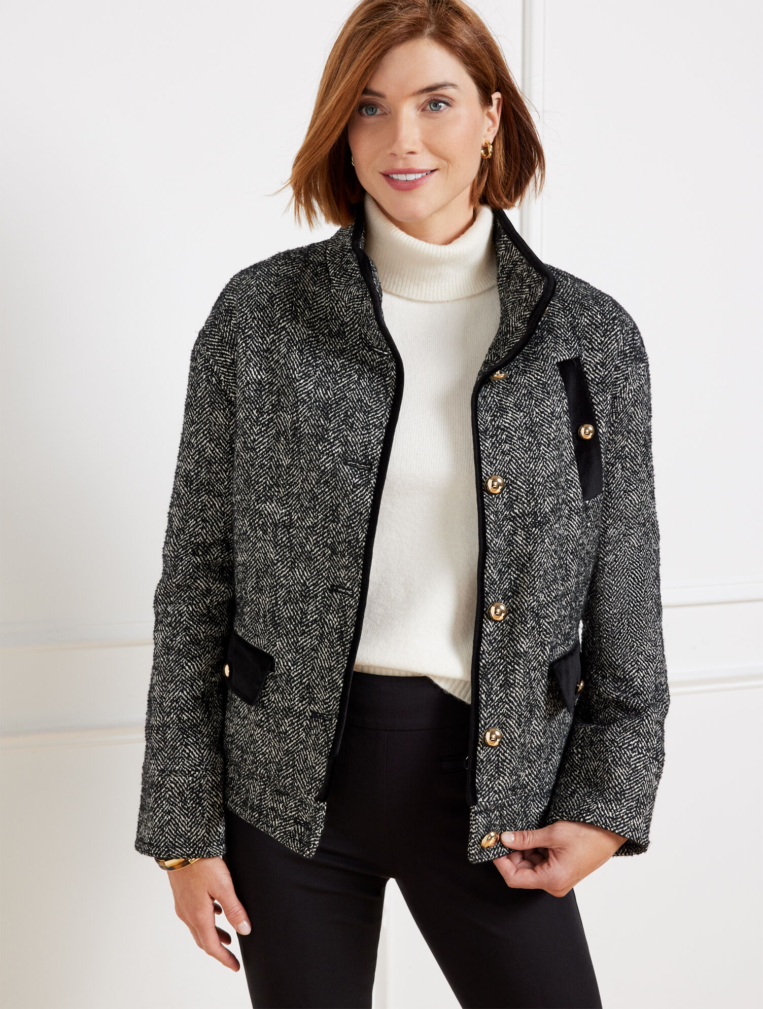 Bouclé Herringbone Coat | Talbots