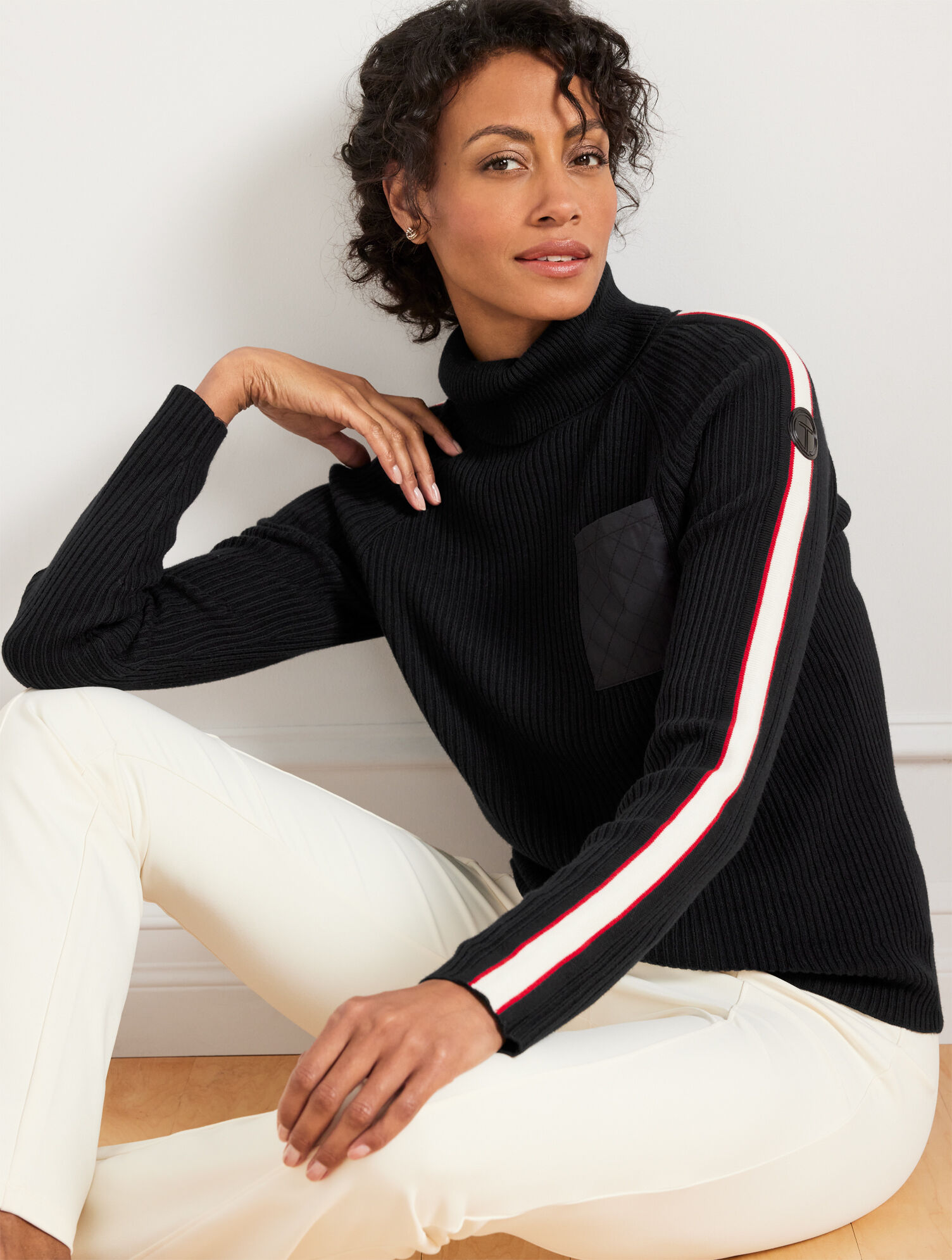 BiBi Piper Rib Double Pocket Turtle Neck Sweater