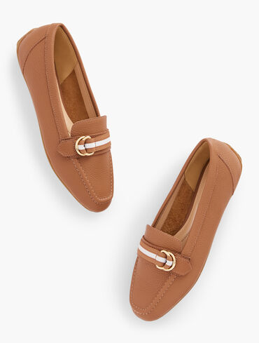 Jessie Pebbled Leather Driving Moccasins - Grosgrain buckle