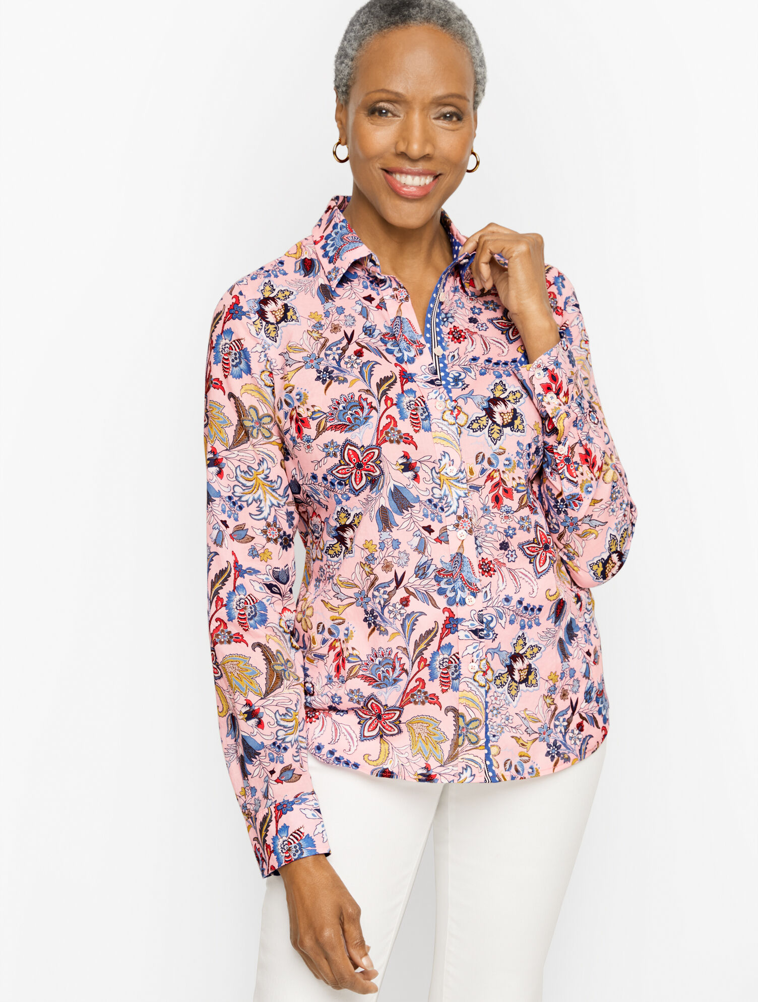 Cotton Button Front Shirt - Lovely Floral