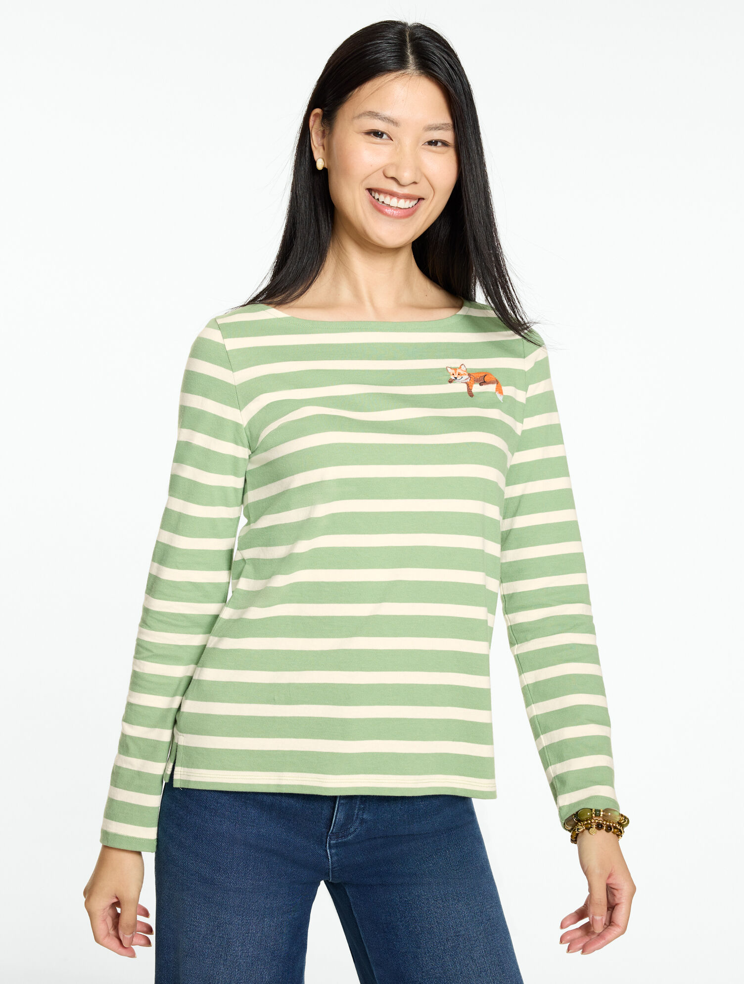 Bateau Neck Tee - Fox Friend Aurora Stripe