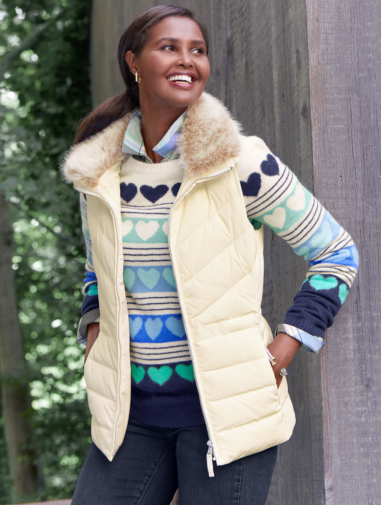 Faux Fur Collar Down Puffer Vest - Solid