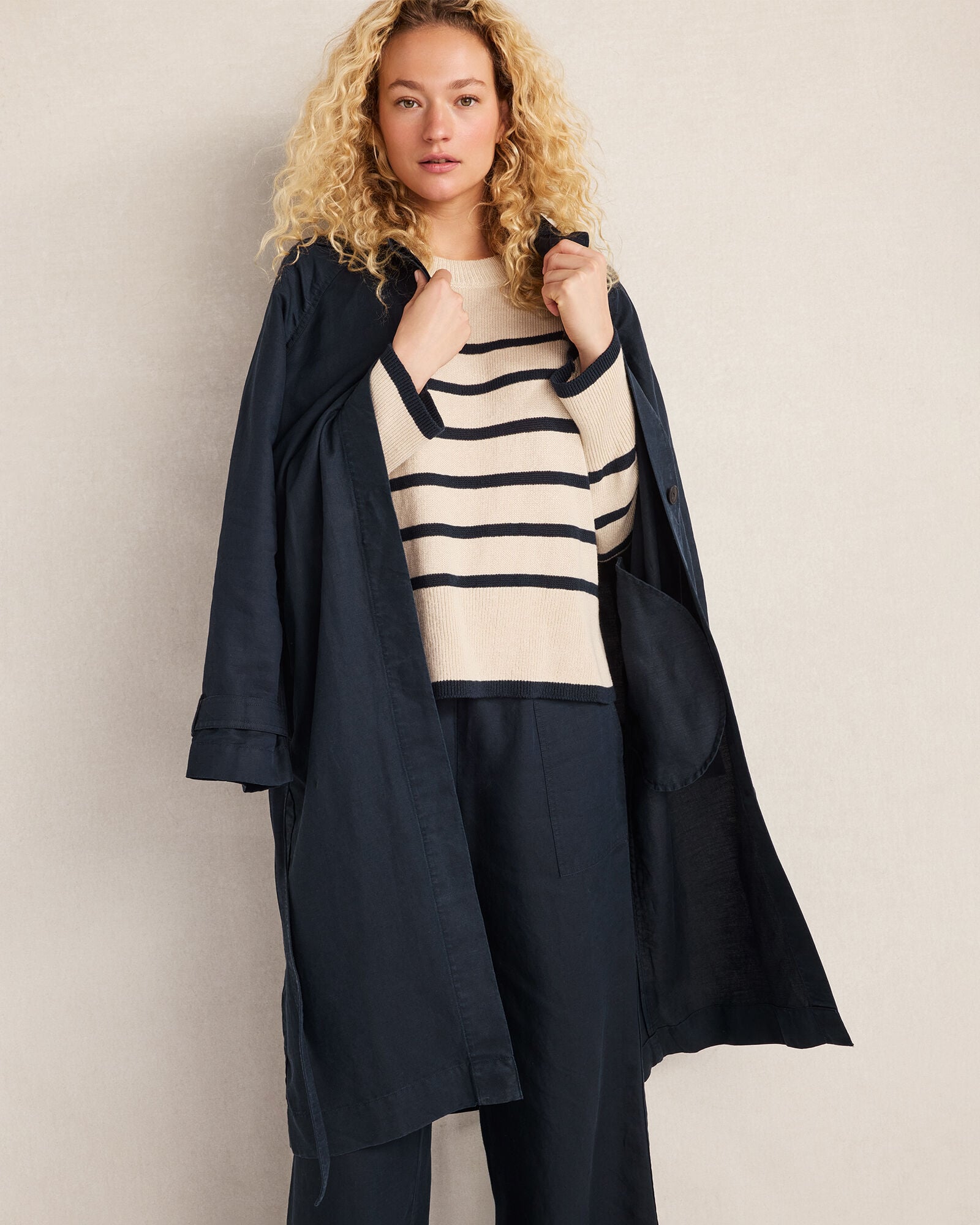 Organic Cotton Linen Stripe Crewneck