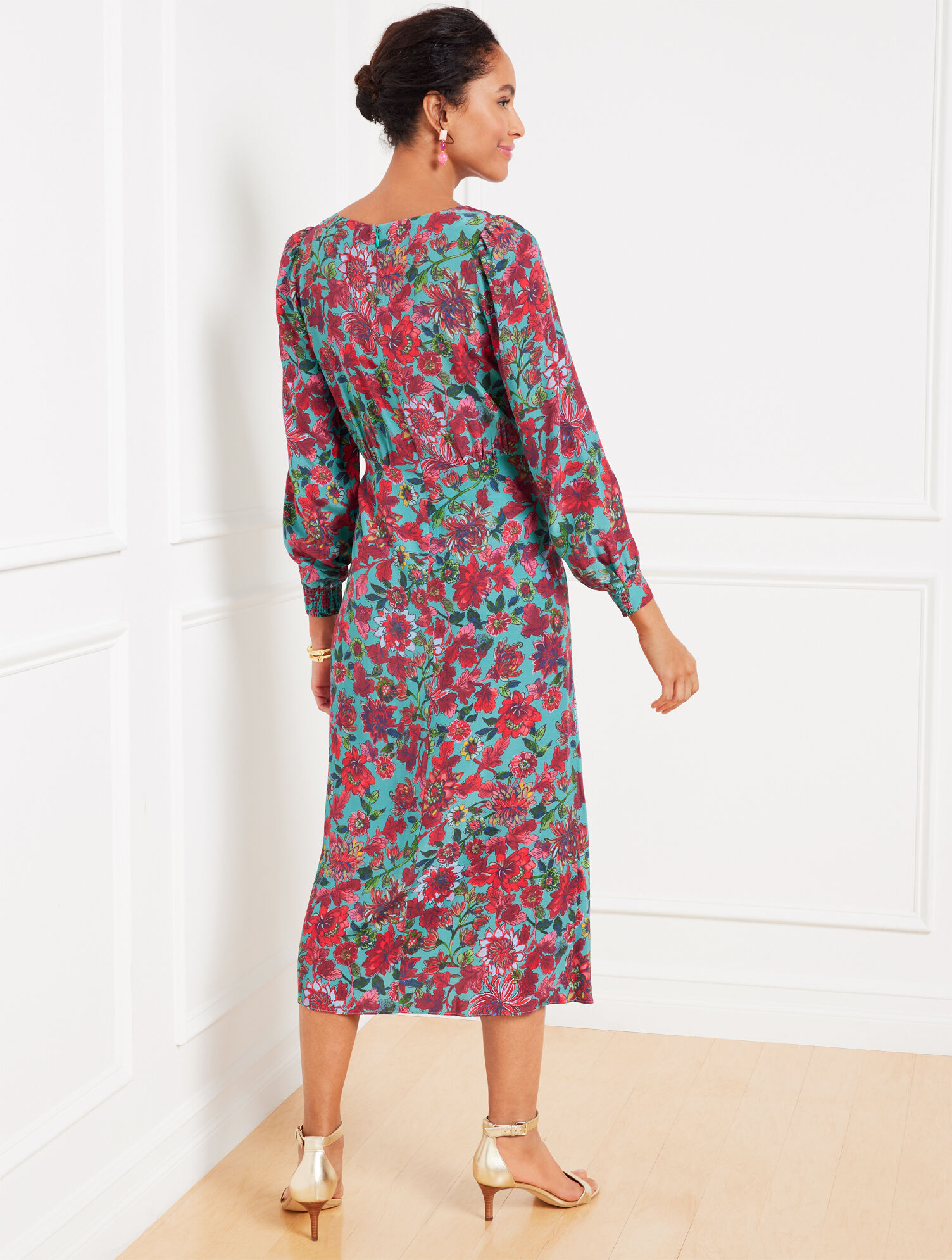 chinese dress ladies Long Sleeve Floral Print Midi Dress EU38 main image 0
