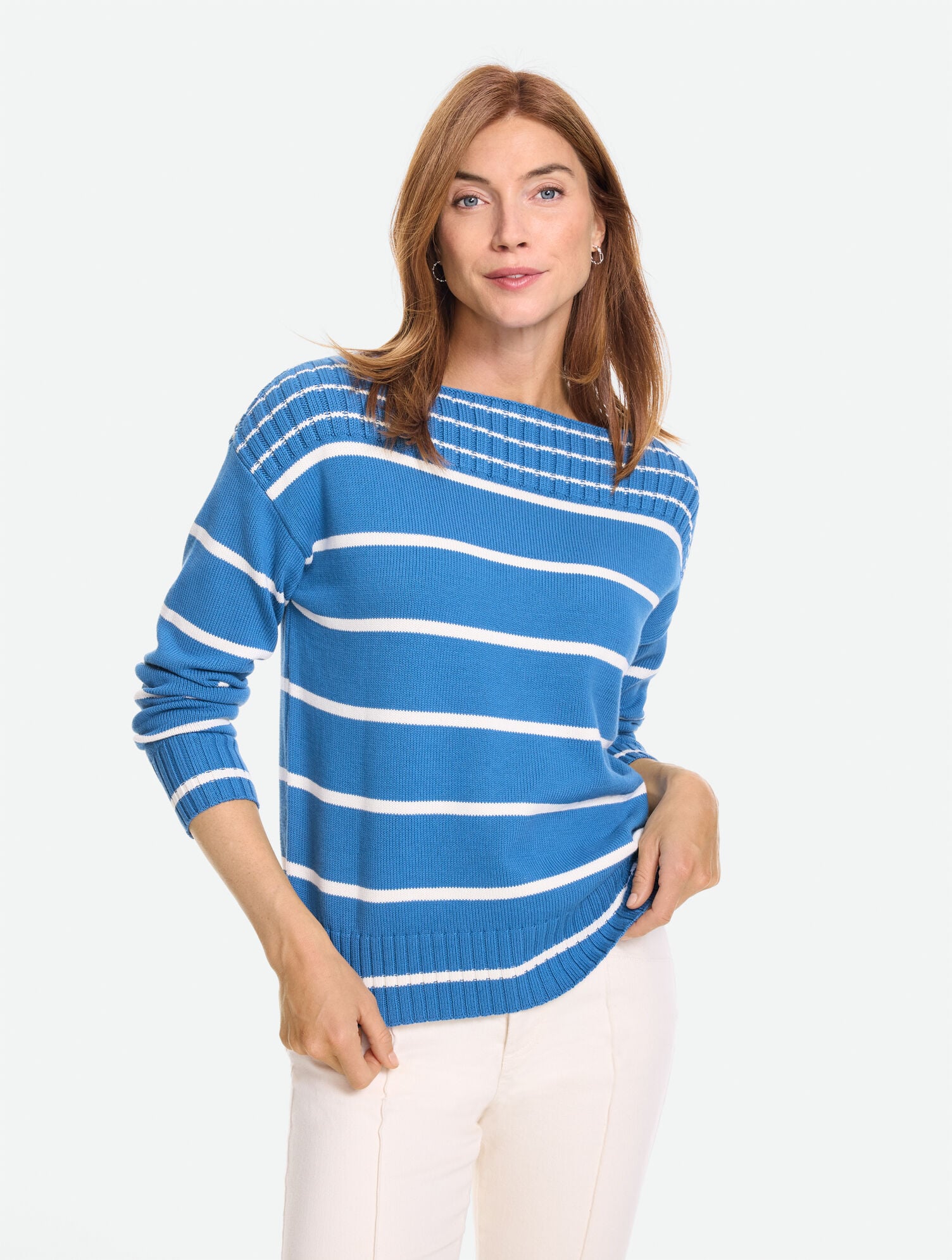 Ribbed Boatneck Pullover - Stripe