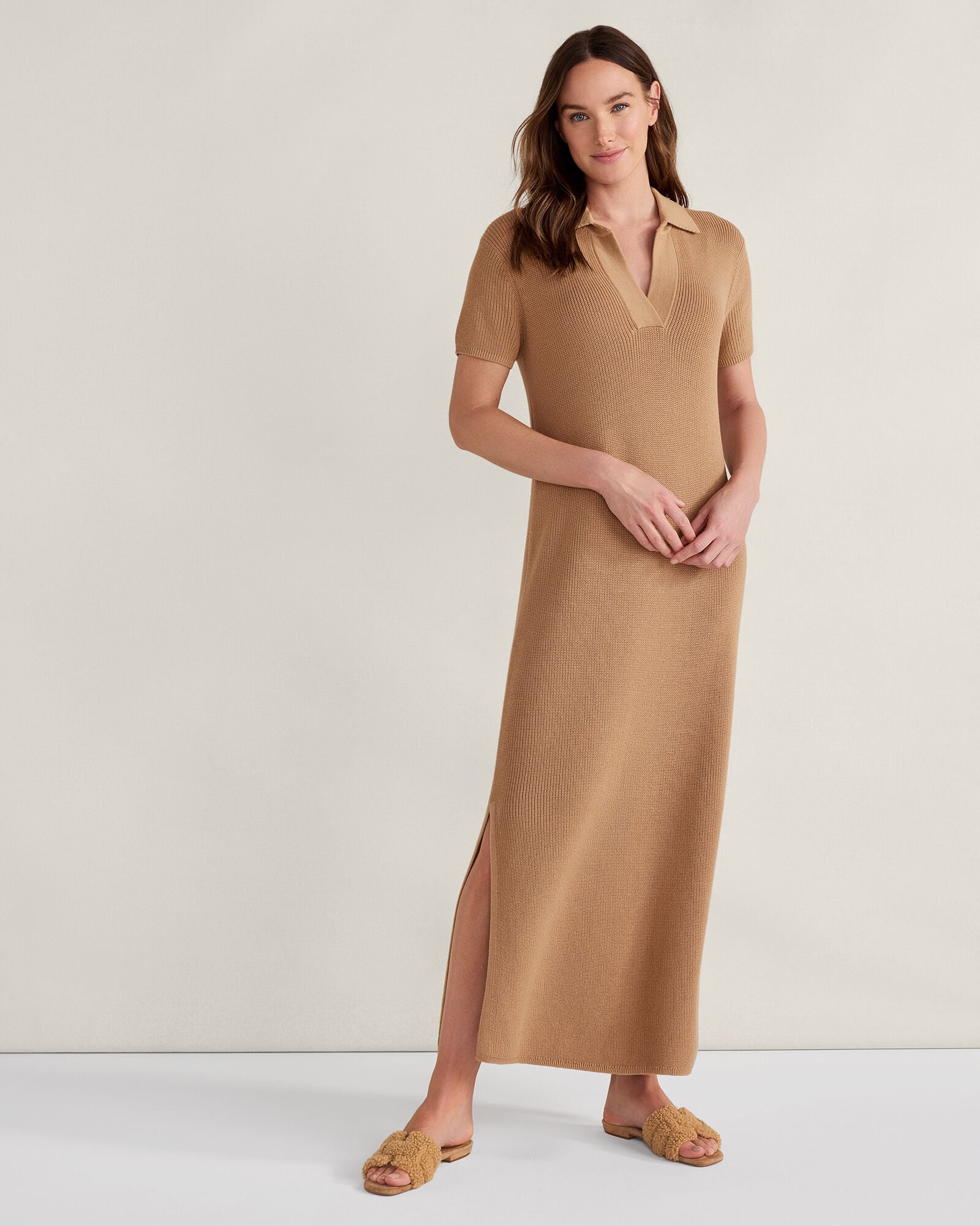 Organic Cotton Rib Knit Johnny Collar Dress