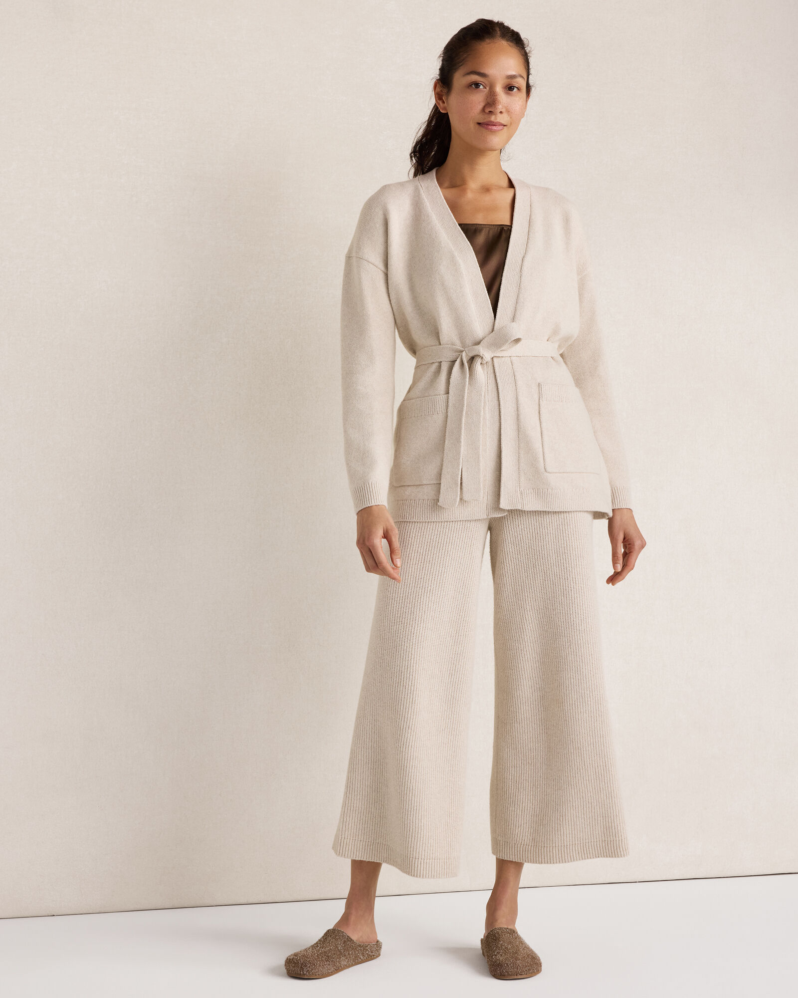 Cotton Blend Ribbed Wide Leg Pants