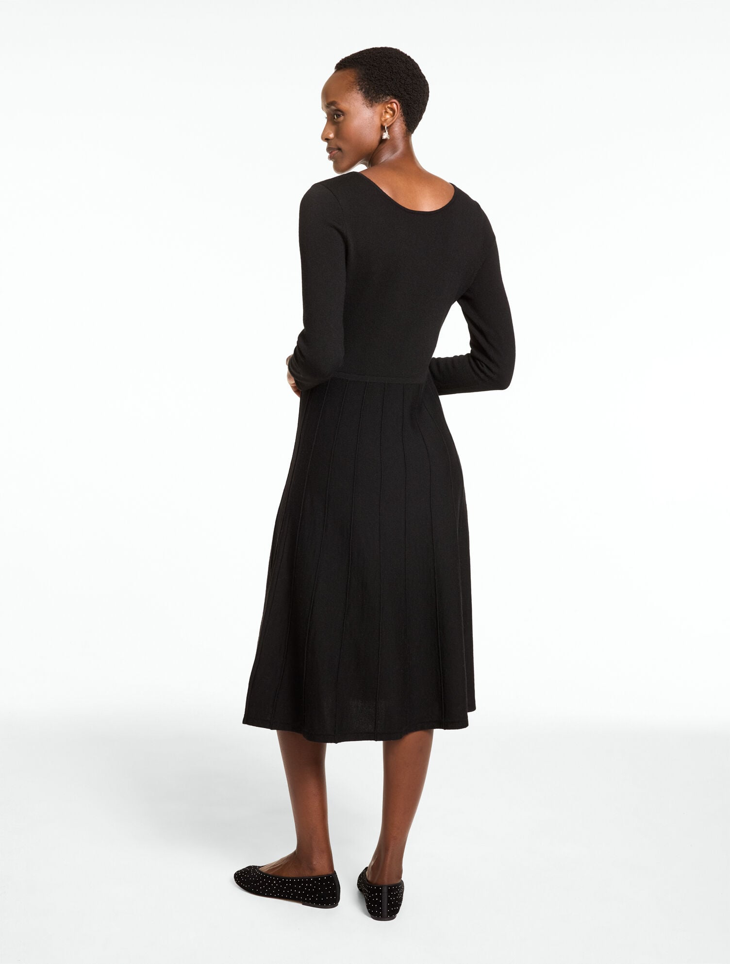 Merino Wool V-Neck Pleated Dress