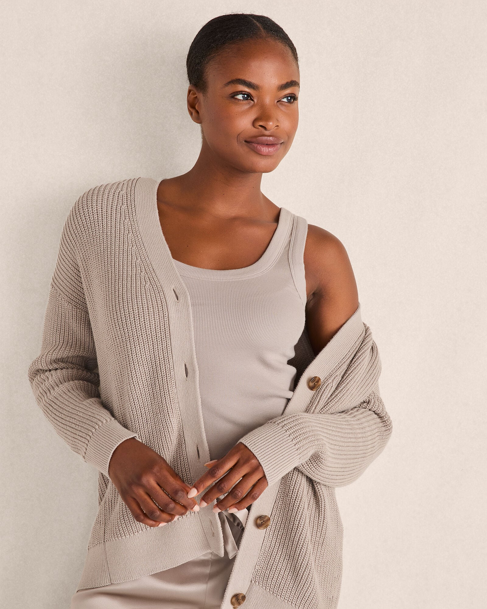 Cotton Shaker Flyaway Cardigan White
