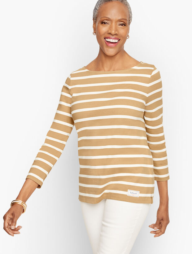 Authentic Talbots Bateau Neck Tee - Palm Stripe