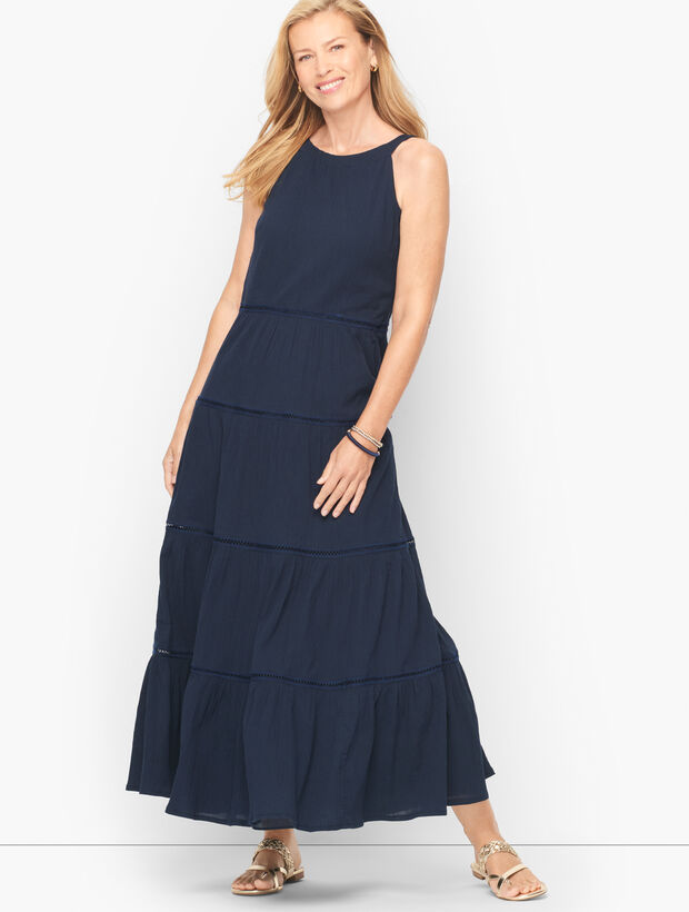Tiered Halter Maxi Dress - Crinkled Gauze