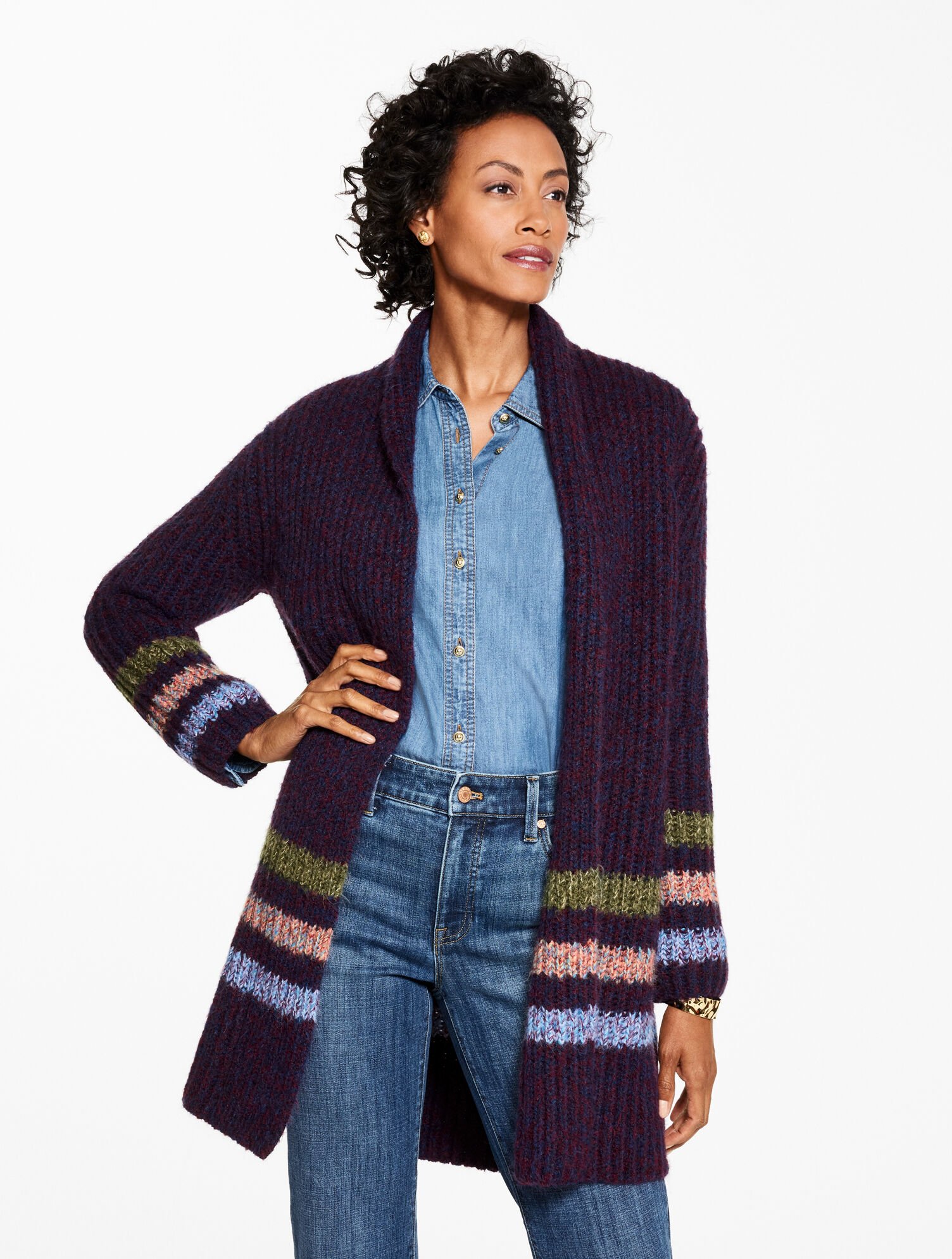 Open Front Cardigan - Marl Stripe