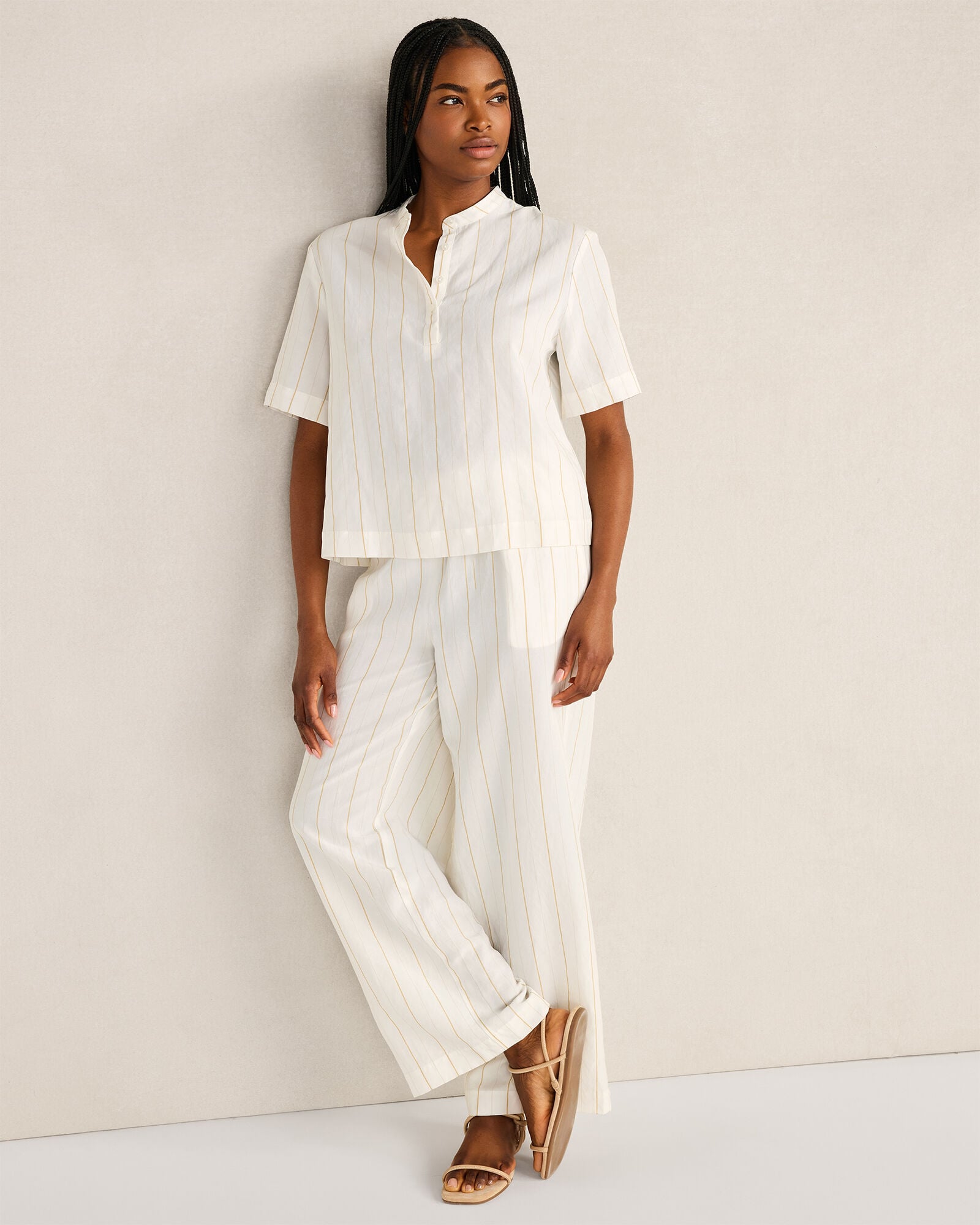 Silky Linen Blend Drawstring Pants